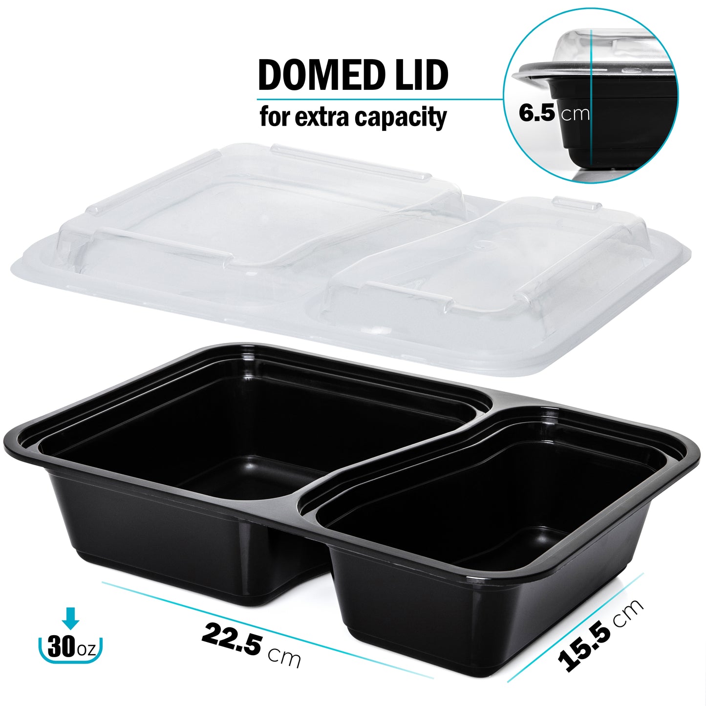 2-Compartment Reusable Containers with Airtight Lids - 887ml