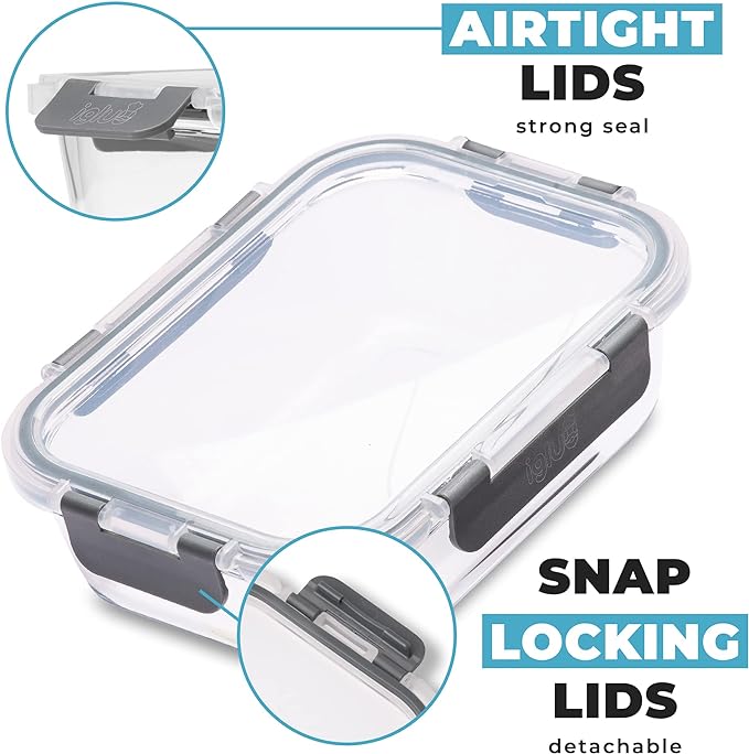 Glass Food Storage Containers with Airtight Lids - Assorted Sizes – 12 PACK