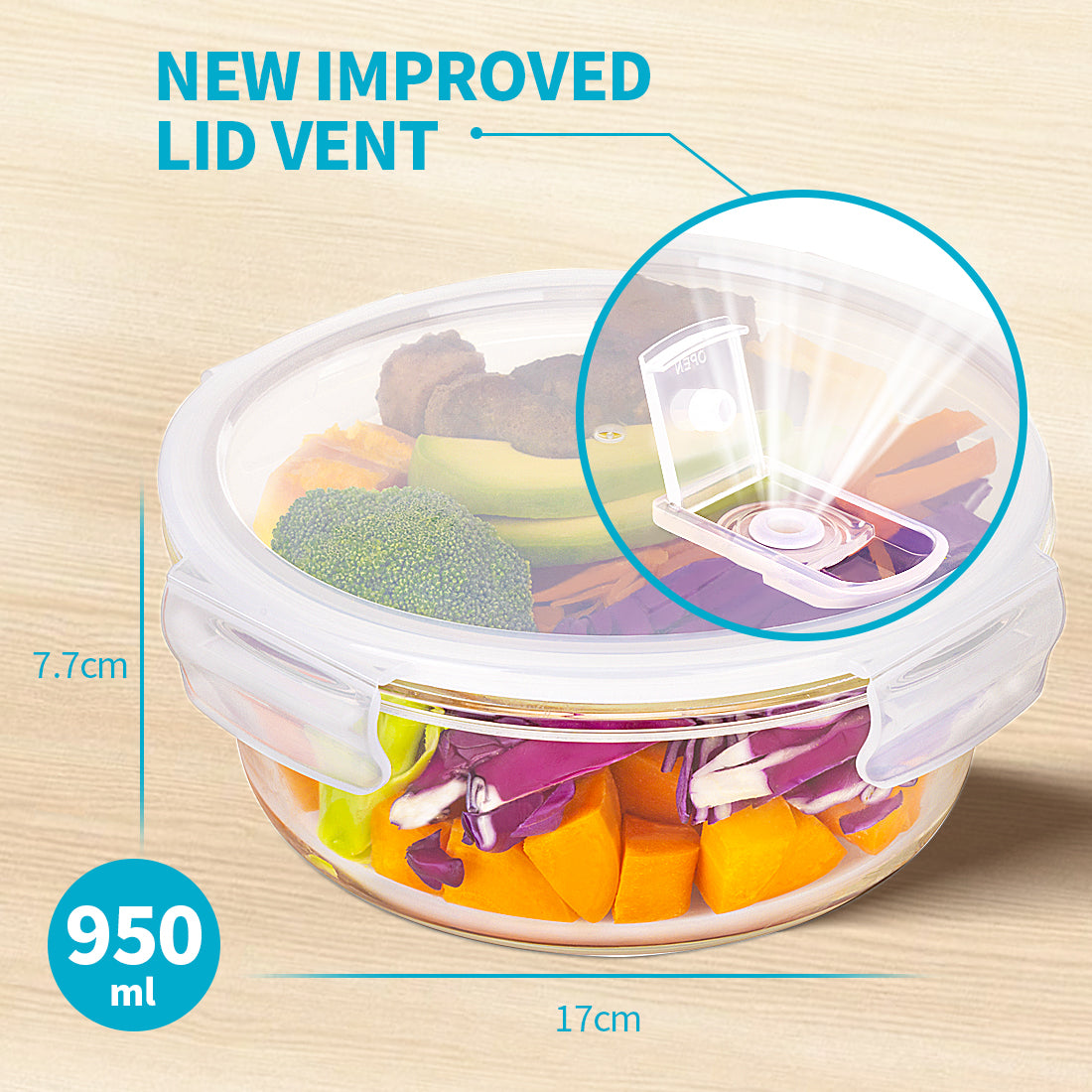 ROUND Glass Containers with steam vent lid - 5 Pack