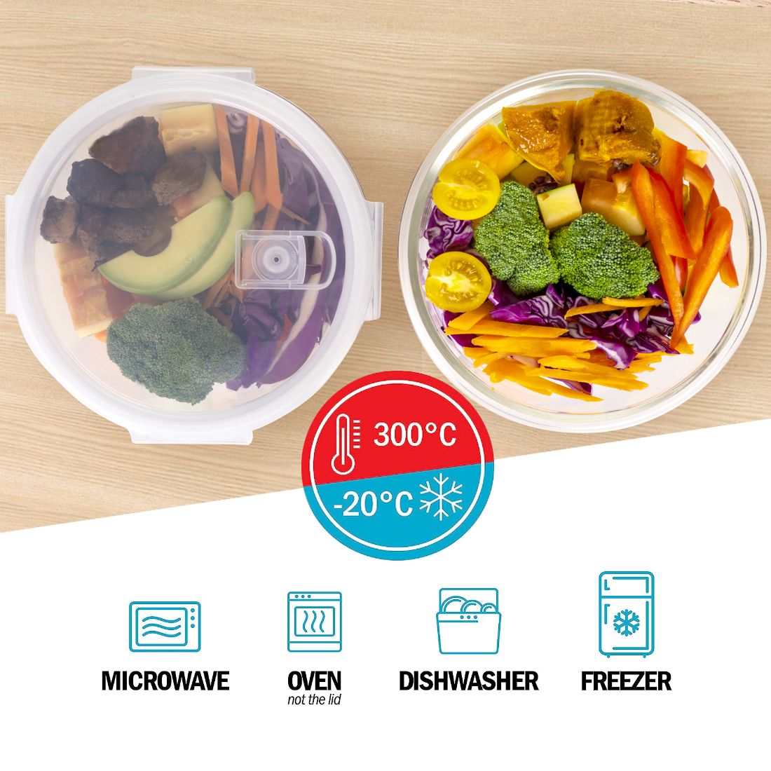 ROUND Glass Containers with steam vent lid - 5 Pack