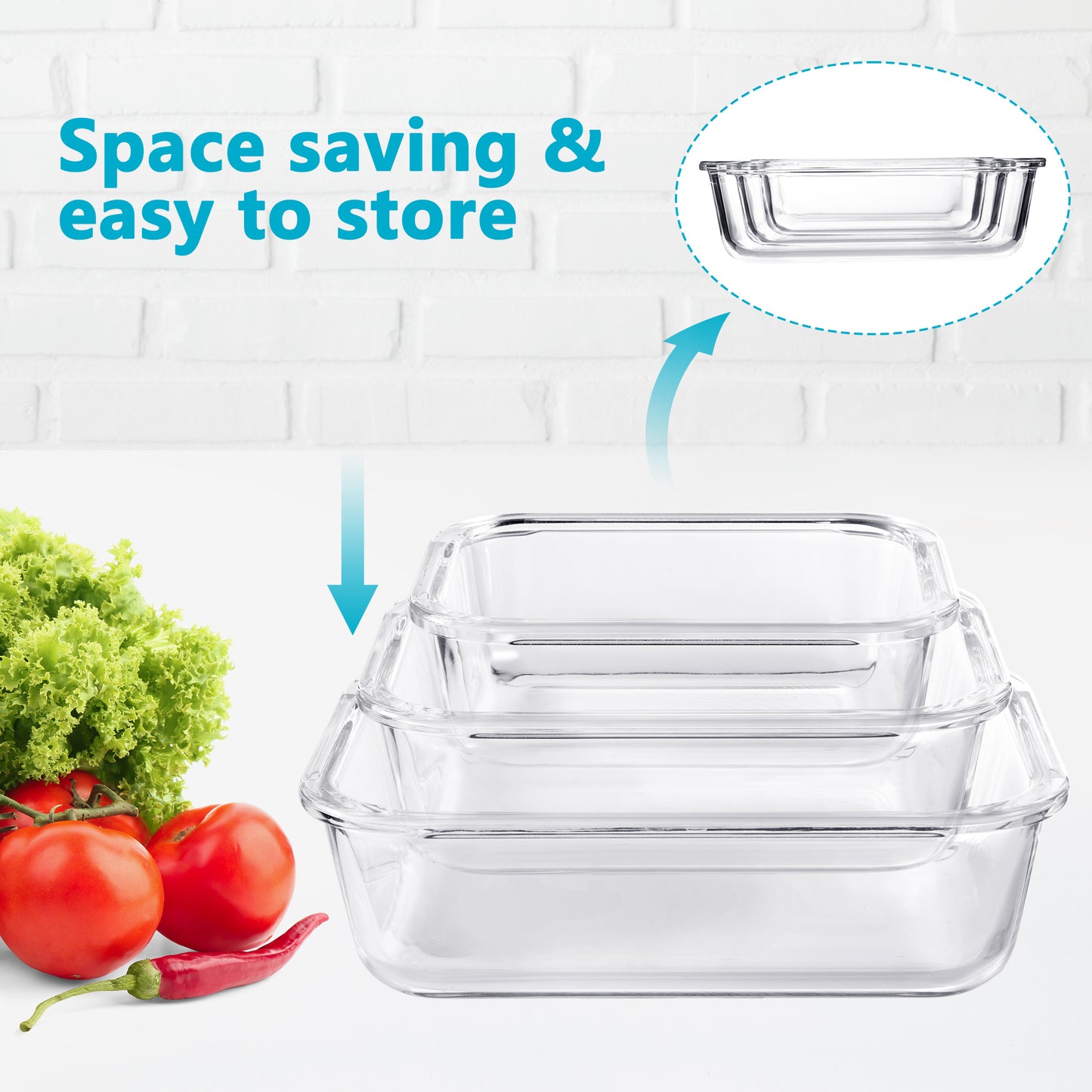 Glass Containers with Bamboo Lids - Assorted sizes - 3 PACK
