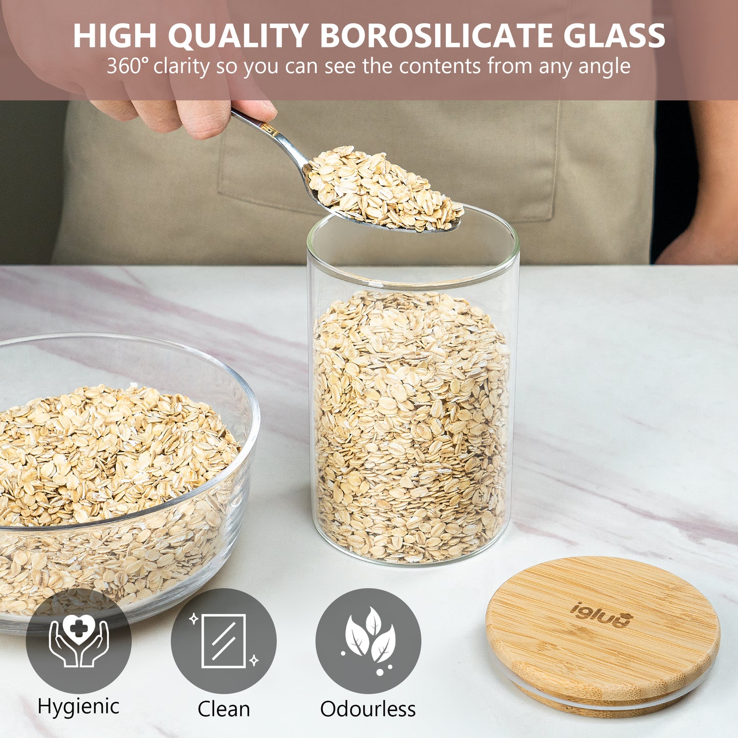 Glass Food Storage Jars with Bamboo Lids - 900 ml - 3 PACK