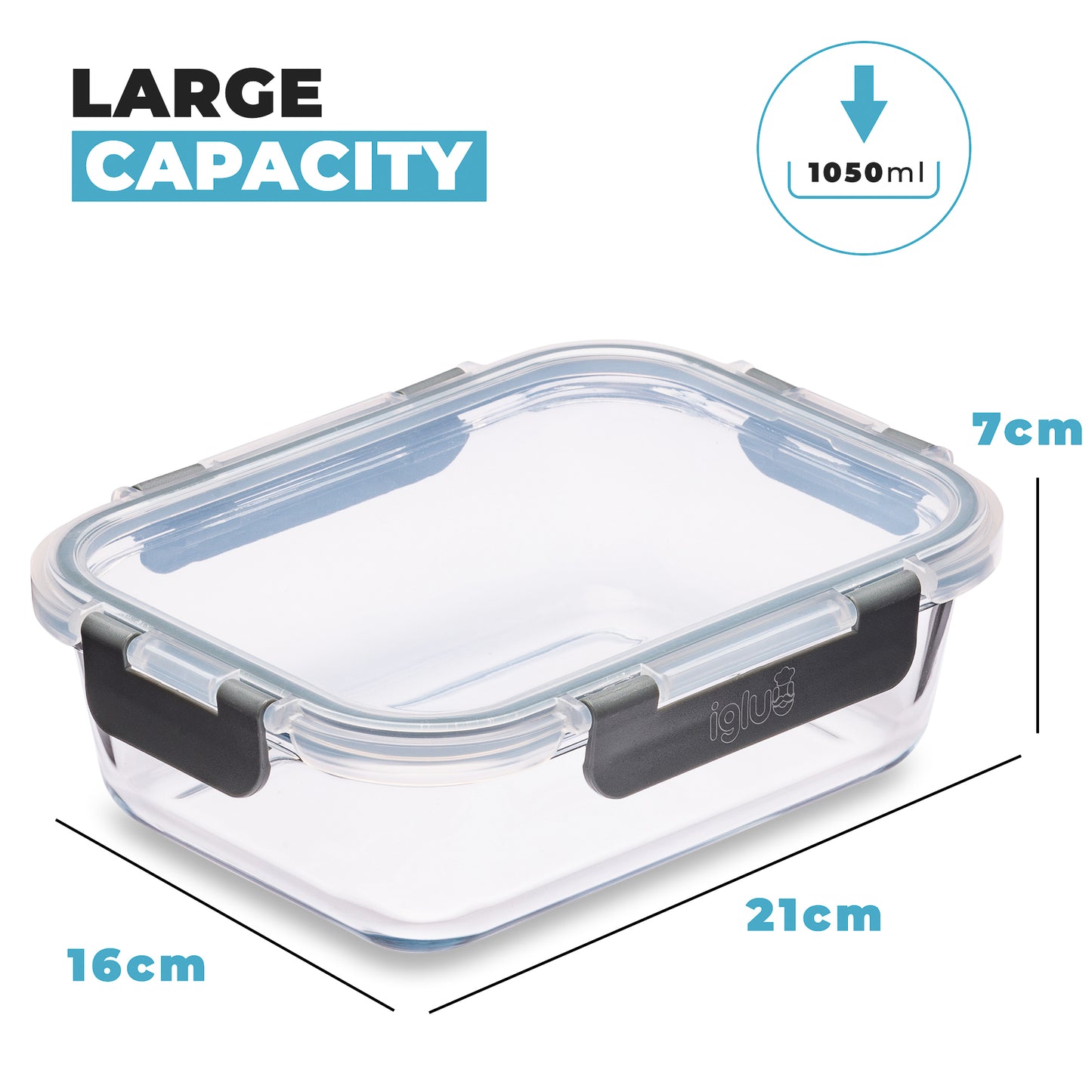 Glass Containers with Snap Lock Lids 1050ml