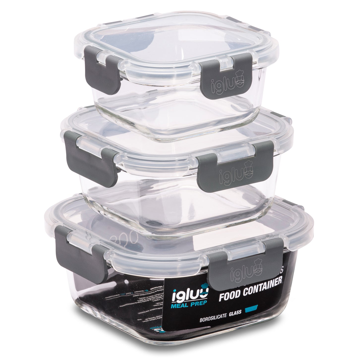 Glass Stackable Square Containers - 800ml 520ml & 320ml - 3 PACK